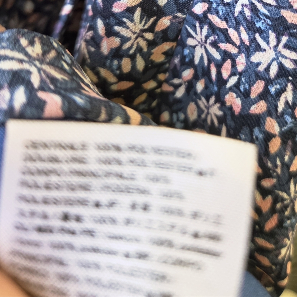 Banana Republic Blue & Pink Floral Ruffle-Neck Dress, Ties on the Side, Size 14 - Picture 14 of 15